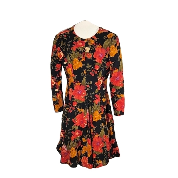 Designer Vintage Warren at Saks Fifth Avenue Black Floral Dress - Picture 1 of 4
